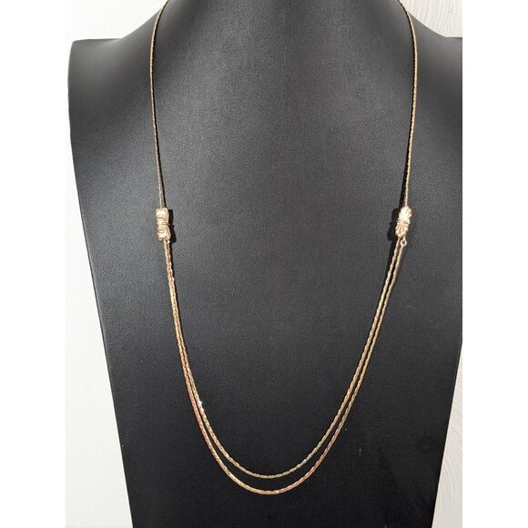 Vintage Gold Tone Adjustable Chain Layer Necklaec Art Deco 26" - Picture 1 of 8